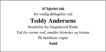 Taksigelsen for Teddy Andersen - Roneklint 4720 Præstø