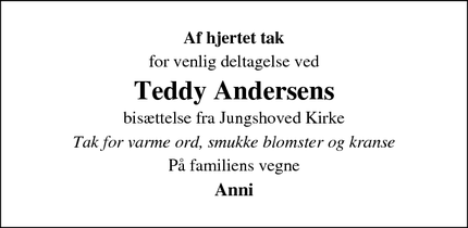 Taksigelsen for Teddy Andersen - Roneklint 4720 Præstø