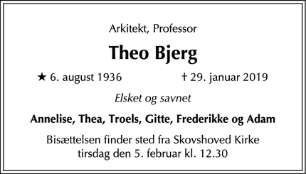 Dødsannoncen for Theo Bjerg - Charlottenlund