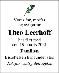 Dødsannoncen for Theo Leerhoff - Skælskør