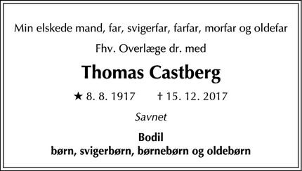 Dødsannoncen for Thomas Castberg - Herlufmagle