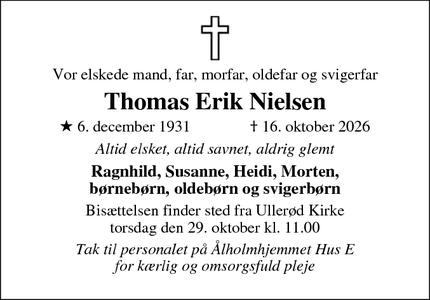 Dødsannoncen for Thomas Erik Nielsen - Hillerød