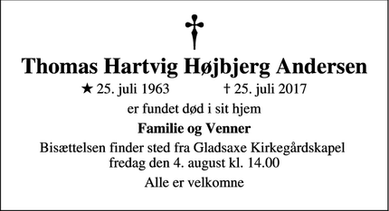 Dødsannoncen for Thomas Hartvig Højbjerg Andersen - Bagsværd