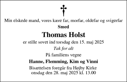 Dødsannoncen for Thomas Holst - Højby