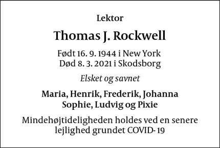 Dødsannoncen for Thomas J. Rockwell - Espergærde
