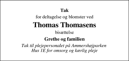 Dødsannoncen for Thomas Thomasens - Kirke hyllinge