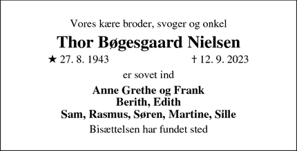 Dødsannoncen for Thor Bøgesgaard Nielsen - Ikast
