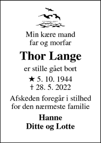 Dødsannoncen for Thor Lange - Ringkøbing