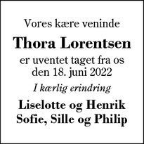 Dødsannoncen for Thora Lorentsen - Lind
