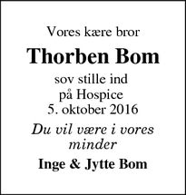 Dødsannoncen for Thorben Bom - Toftlund
