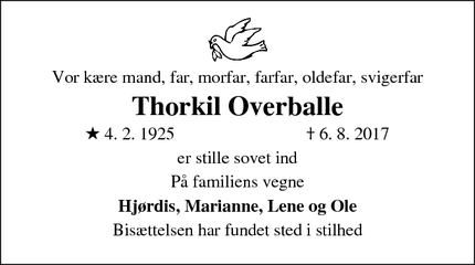 Dødsannoncen for Thorkil Overballe - Hvidovre