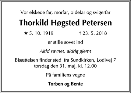 Dødsannoncen for Thorkild Høgsted Petersen - København