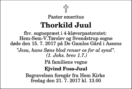 Dødsannoncen for Thorkild Juul - Assens, 9550 Mariager