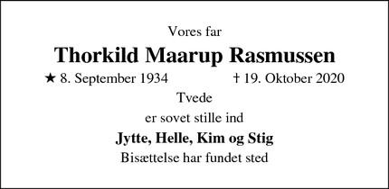 Dødsannoncen for Thorkild Maarup Rasmussen - Gjerlev J