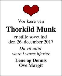 Dødsannoncen for Thorkild Munk - Ørnhøj