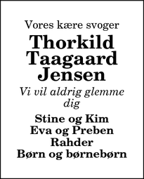 Dødsannoncen for Thorkild Taagaard Jensen - Aarhus C