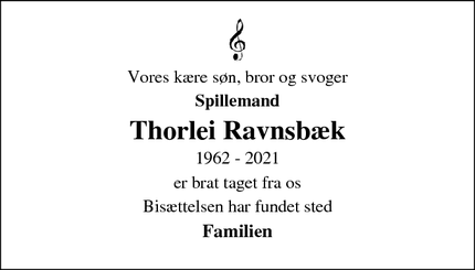 Dødsannoncen for Thorlei Ravnsbæk - Skanderborg