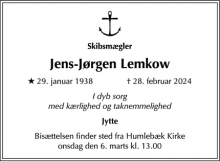 Dødsannoncen for Jens-Jørgen Lemkow - Humlebæk