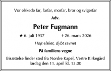 Dødsannoncen for Peter Fugmann - Charlottenlund