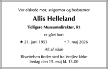 Dødsannoncen for Allis Helleland - Børglum
