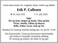 Dødsannoncen for Erik P. Callesen - Frederiksberg