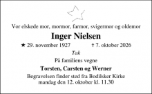 Dødsannoncen for Inger Nielsen - 5762 Vester Skerninge