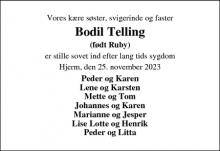 Dødsannoncen for Bodil Telling - Herning
