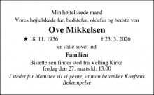 Dødsannoncen for Ove Mikkelsen - Lem