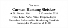 Dødsannoncen for Carsten Hartung Sletskov - Skanderborg