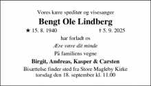 Dødsannoncen for Bengt Ole Lindberg - Dragør