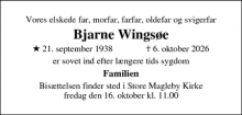 Dødsannoncen for Bjarne Wings&oslash;e - Dragør