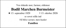Dødsannoncen for Bodil Marchen Burmeister - Dragør