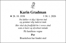 Dødsannoncen for Karin Gradman - Ebeltoft