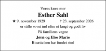 Dødsannoncen for Esther Sahl - Fredensborg