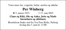 Dødsannoncen for Per Winberg - Nyborg