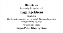 Dødsannoncen for Tage Kjeldsen - Give