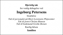 Dødsannoncen for Ingeburg Petersens - Haderslev