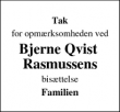 Dødsannoncen for Bjerne Qvist 
Rasmussens - Hundested