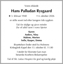 Dødsannoncen for  Hans Palludan Rysgaard - frb c