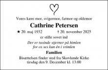 Dødsannoncen for Cathrine Petersen - Taastrup