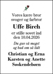 Dødsannoncen for Uffe Birch - Herning