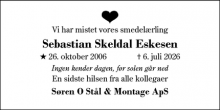 Dødsannoncen for Sebastian Skeldal Eskesen - Herning