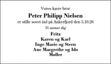 Dødsannoncen for Peter Philipp Nielsen - Vildbjerg