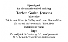 Dødsannoncen for Torben Gaden Jensen - Herning