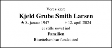 Dødsannoncen for Kjeld Grube Smith Larsen - Hillerød