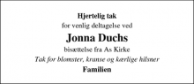 Dødsannoncen for Jonna Duch - Stouby