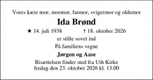 Dødsannoncen for Ida Br&oslash;nd - Horsens