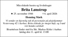 Dødsannoncen for Brita L&oslash;nstrup - Aarhus