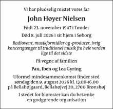 Dødsannoncen for  John H&oslash;yer Nielsen - Søborg