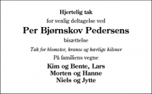 Dødsannoncen for Per Bjørnskov Pedersens - Ansager